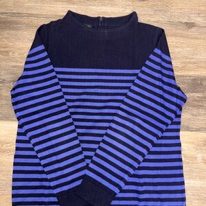 Talbots Navy Royal Blue Striped Knot Crewneck Sweater Size L